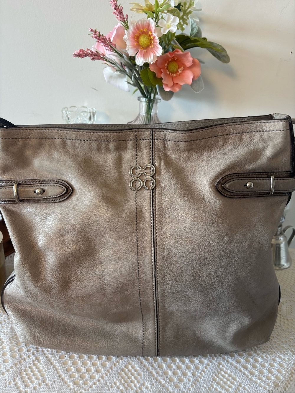 Coach Colette Women's Leather Tote Bag in Metallic Taupe